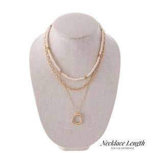 Chain Link Layered Rubber Heishi Beaded Ring Necklace.